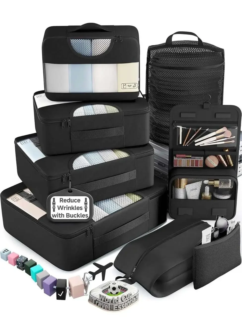 Veken 8-Piece Travel Packing Cubes Set with Hanging Toiletry Bag and Shoe Bag